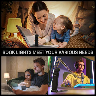 rechargeable reading light with Power Display, Ultralight LED Clip-On Lamp for Reading in Bed with 3 Color Temperatures and Adjustable Brightness