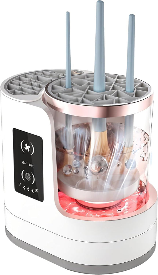Automatic Makeup Brush Cleaner with Drying Function - 5W USB Powered, 2H/5H/10H Settings, LED Indicator, Clear Water Reservoir for Efficient Cleaning & Drying