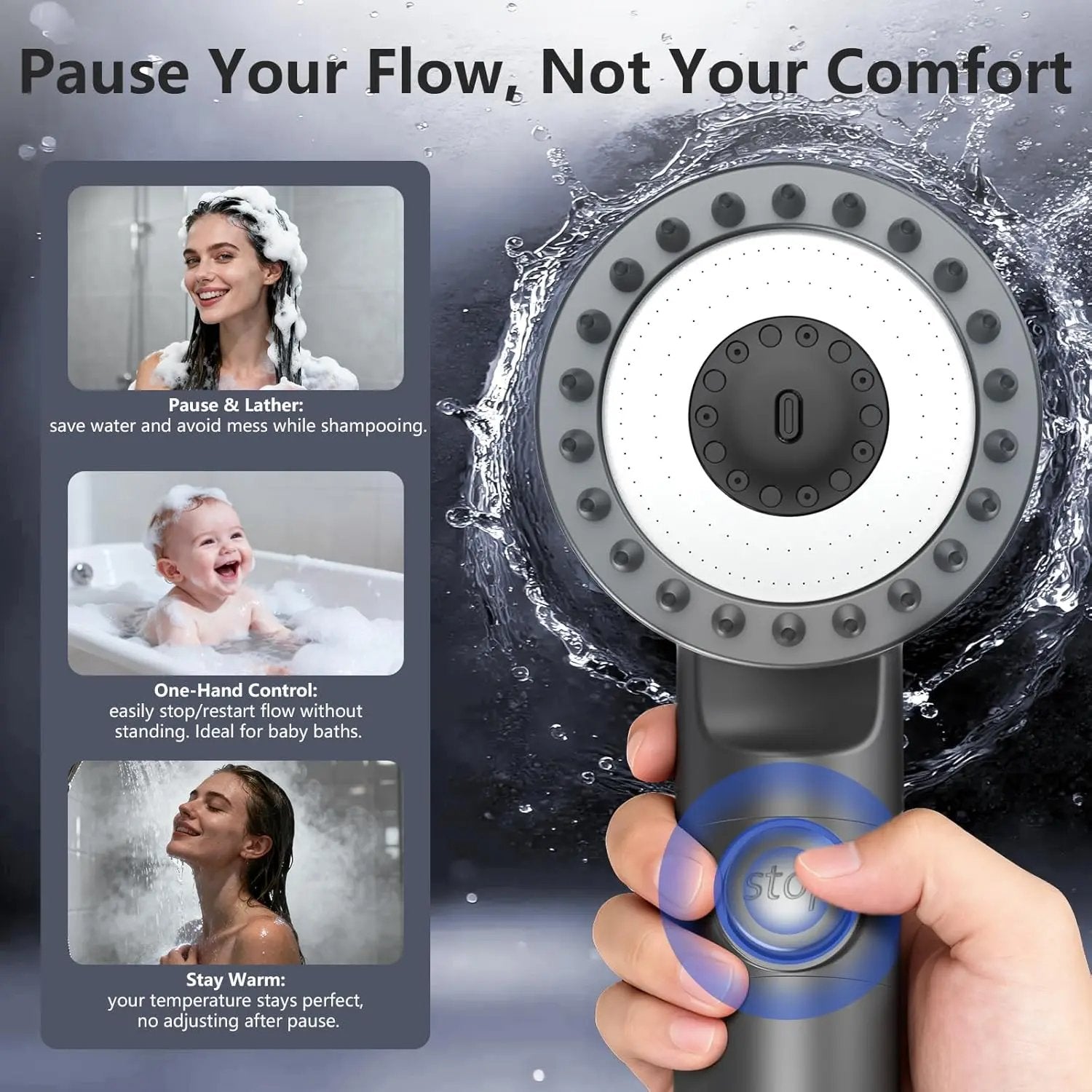 Shower Head DP-01 with ABS Plastic Round Design High Pressure Spray Massage Rain Modes Durable Chrome Plated Finish Easy Installation Optional Filter Cartridges Top Shelf Find