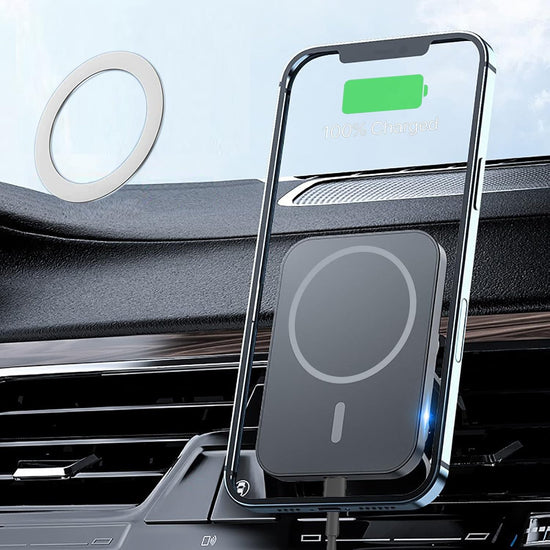 Magnetic Wireless Car Charger Holder 15W Fast Charging for MagSafe Phones & Qi Devices Compact ABS Plastic Design