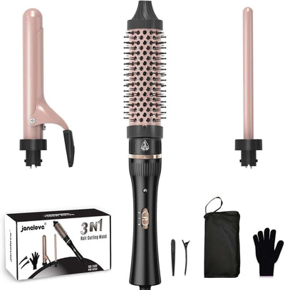 Javelove 3 in 1 Curling Iron Set with Ceramic Wands & Thermal Brush