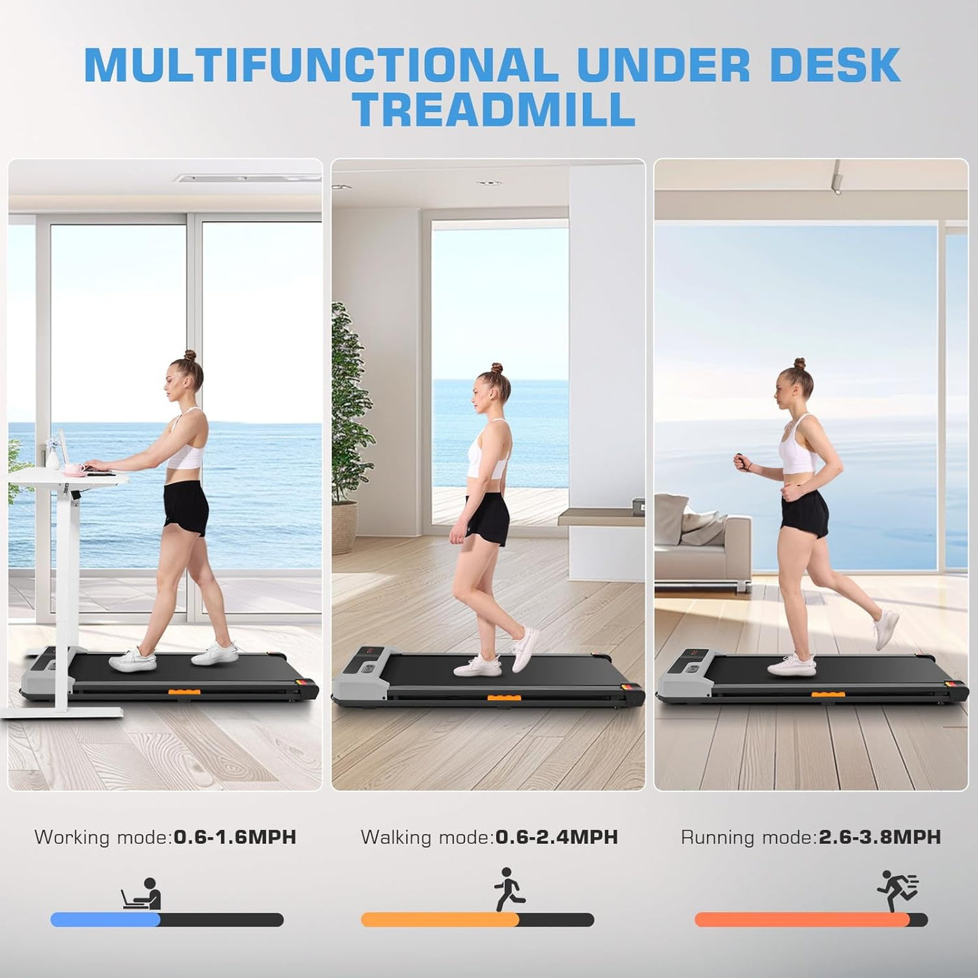 Walking Pad Treadmill - 2.5HP Quiet under Desk Treadmill with Wide Running Belt, Portable Treadmills for Home/Office Small, LED Display & Remote Control for Walking, Jogging, Running