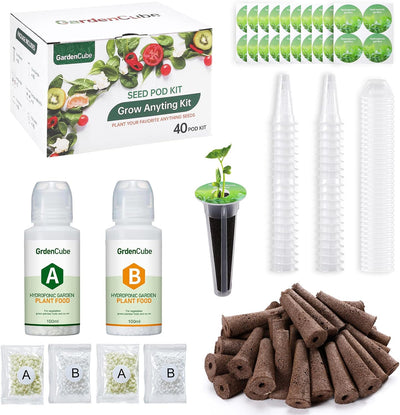 166Pcs Hydroponic Pods Kit: Grow Anything Kit with 40 Grow Sponges, 40 Grow Baskets, 40 Grow Domes, 40 Pod Labels, 6 A&B Plant Food - Compatible with Hydroponics Supplies from All Brands