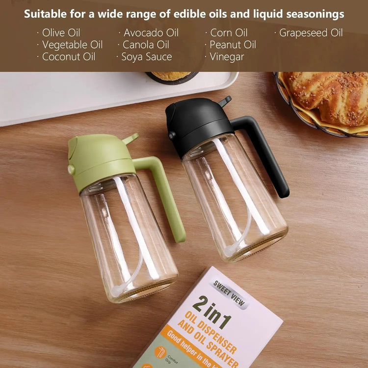 Household Food-Grade Special Spray Bottle Dispensers Glass Oil Sprayer Green Dual Function Press to Spray Oil No Staining Modern Design Kitchen Utensils Top Shelf Find