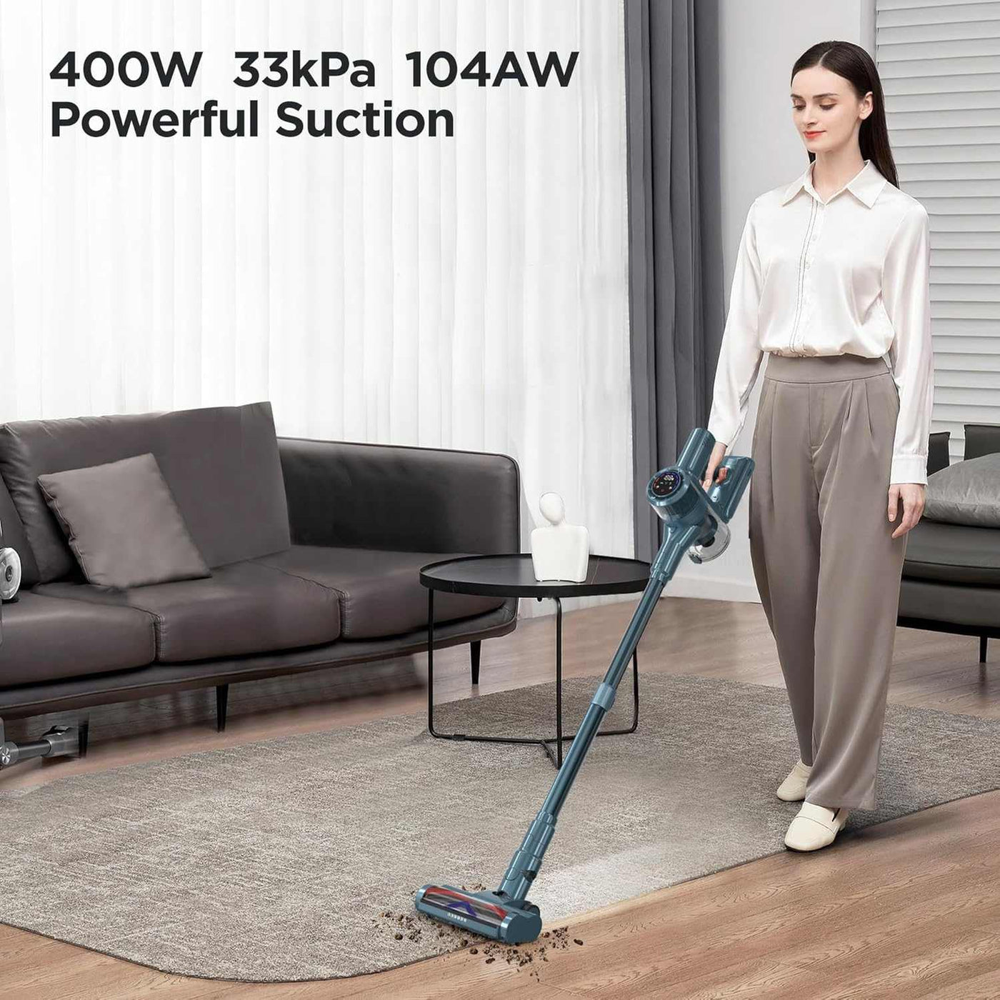 Cordless Vacuum Cleaner, Display Touchscreen, Stick Vacuum Cordless Rechargeable with 2200Mah Detachable Battery, up to 45 Minutes, Lightweight, and Versatile for Carpet, Hard Floor, Pet Hair, C1