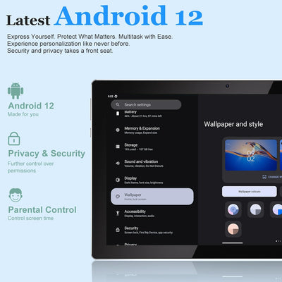 Android 12 Tablet with Keyboard 10 Inch 2 in 1 Tablets Set Include Mouse Case Stylus Film, 2GB+32GB Quad-Core Tablet PC, 10.1'' Tab HD IPS Screen Wifi BT 6000Mah Battery Dual Camera Google GMS Tableta