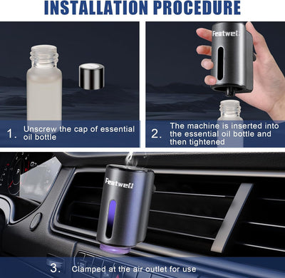 Car Air Freshener Diffuser, Three Adjustable Modes Smart Car Air Freshener, Intelligent Car Aroma Diffuser with 3Pcs Essential Oil, Grey