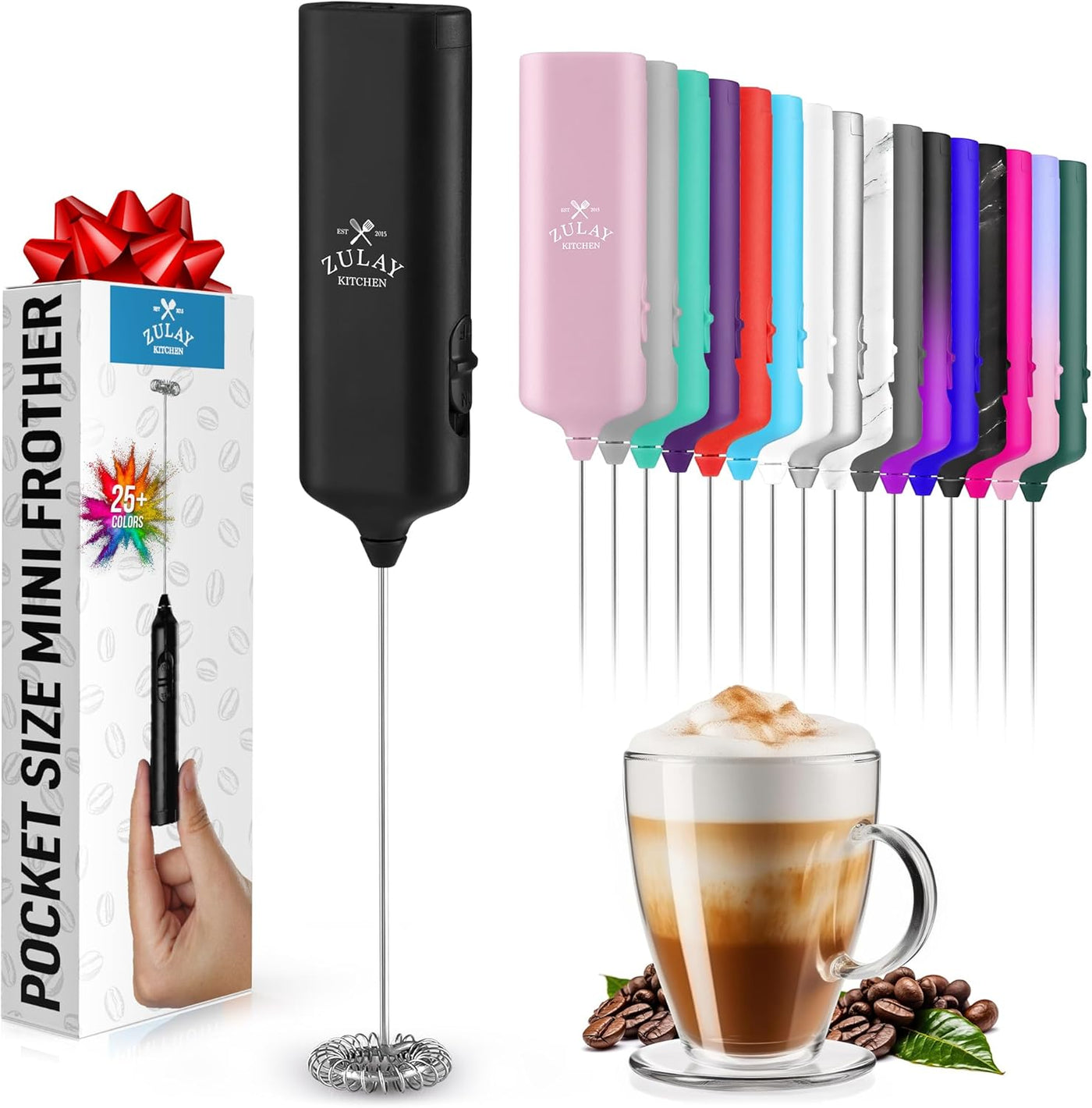 Mini & Mighty Milk Frother Wand - Powerful Handheld Drink Mixer - Stocking Stuffer Coffee Frother for Latte, Cappuccino, Matcha, Hot Chocolate, Creamer - Black