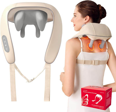 Neck Massager with Heat, Shiatsu Shoulder Massager, Electric Acupressure Neck Massager Gift for Parents/Elders/Health/Women/Men Deep Kneading Massage like Human to Free Your Hand