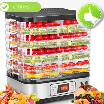 Electric 400W 8 Trays Food Dehydrator Machine with Fruit Roll Sheet, Digital Timer, and Temperature Control for Meat or Beef Fruit Vegetable Dryer