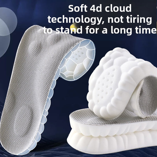 Comfortable Shock-Absorbing Anti-Odor Shoe Insoles Soft 4D Cloud Technology for All Seasons Sports & Daily Wear