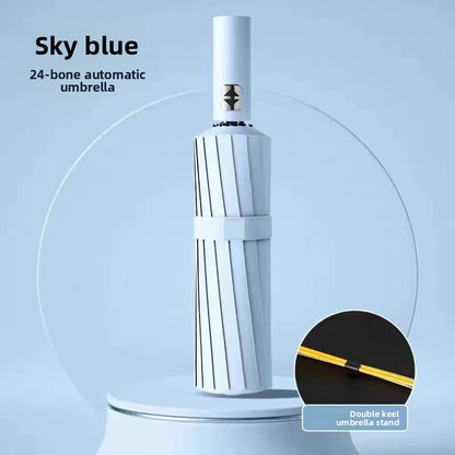 Automatic Windproof Black-Coated Umbrella with 24 Ribs