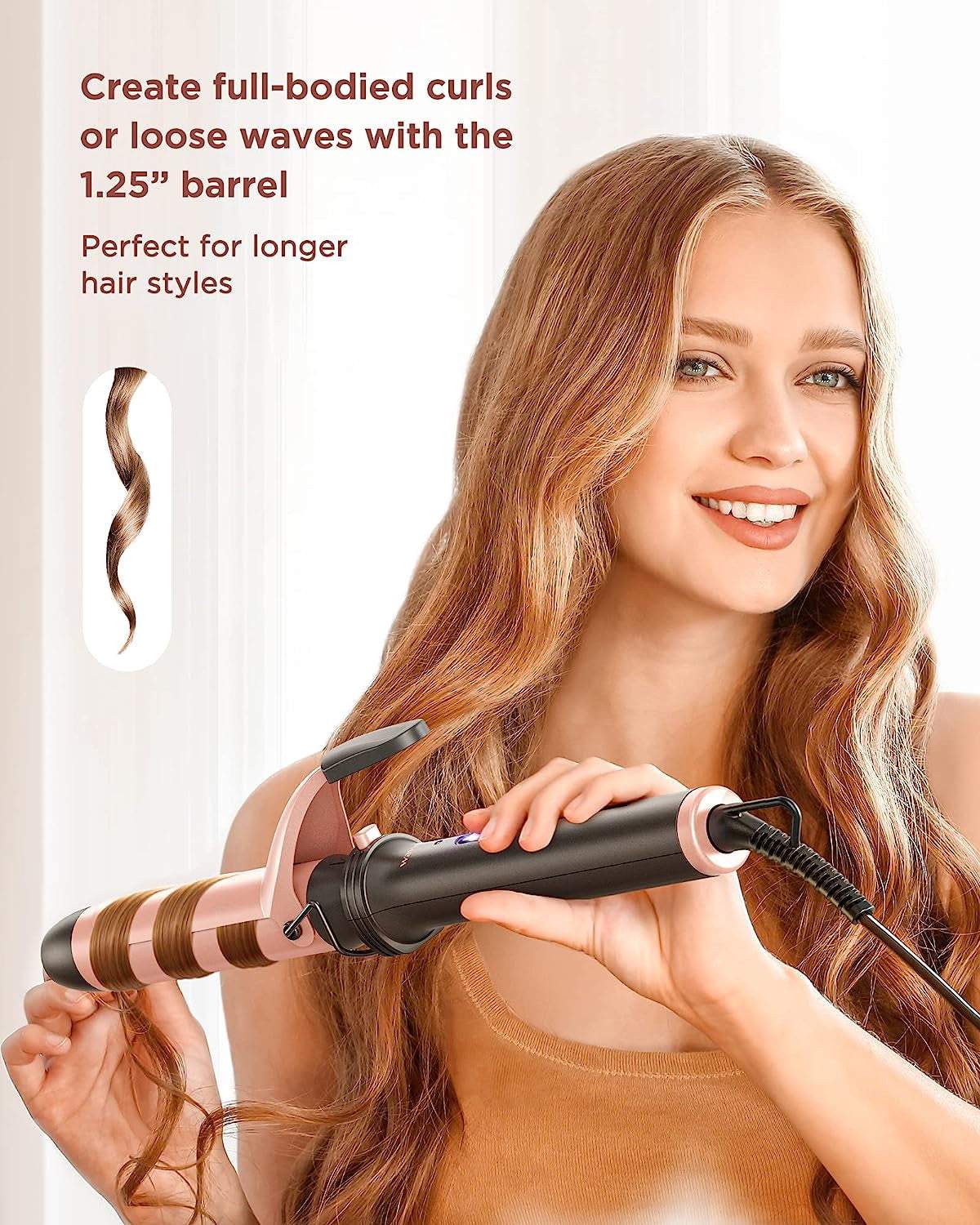 5 in 1 Curling Iron Set with Curling Brush and 4 Interchangeable Ceramic Curling Wand (0.35"-1.25”), Instant Heat Up, Dual Voltage Hair Curler