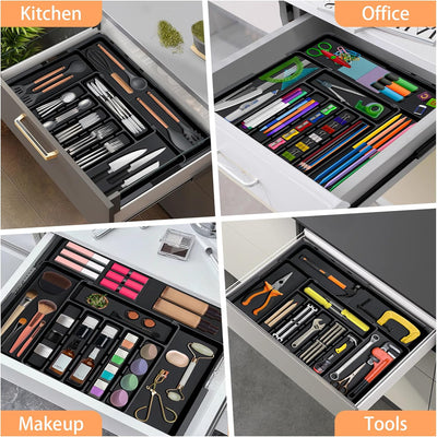 Silverware Organizer Expandable Kitchen Utensil Drawer Organizer with 9 Compartment Large Cutlery Organizer Tray for Forks Knives Adjustable Plastic Flatware Holder Storage Divider Black