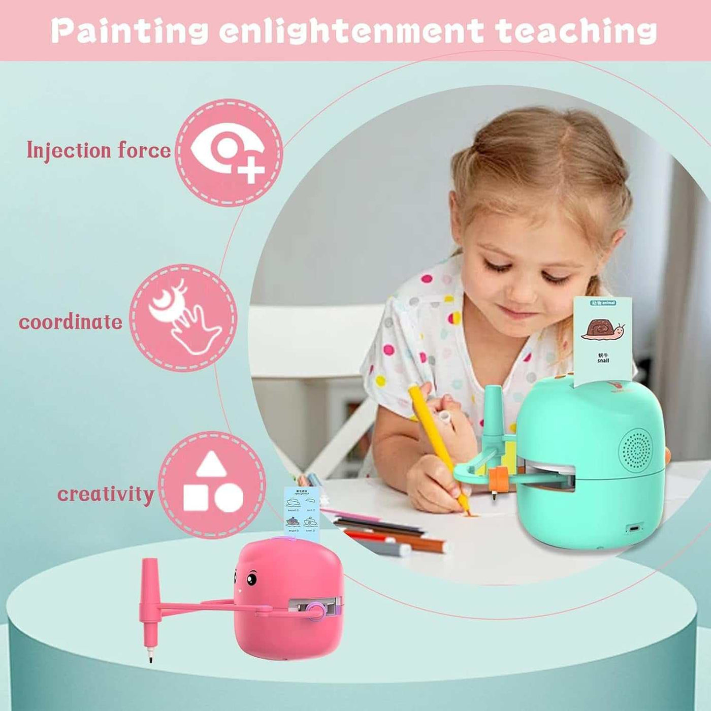 Drawing Robot for Kids Voice Interactive Educational Learning Toy Intelligent Art Drawing Machine with 2 Markers & 100 Cards for Kids Gifts - Foster Hand-Eye Coordination