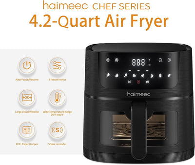 Air Fryer 8-In-1 with 4.2 Qt Capacity and Easy View Windows, Max 400F, 95% Less Oil, 100+ Recipes, Shake Reminder, Nonstick Basket for Roast, Bake, Dehydrate, Reheat, Broil-Ce01