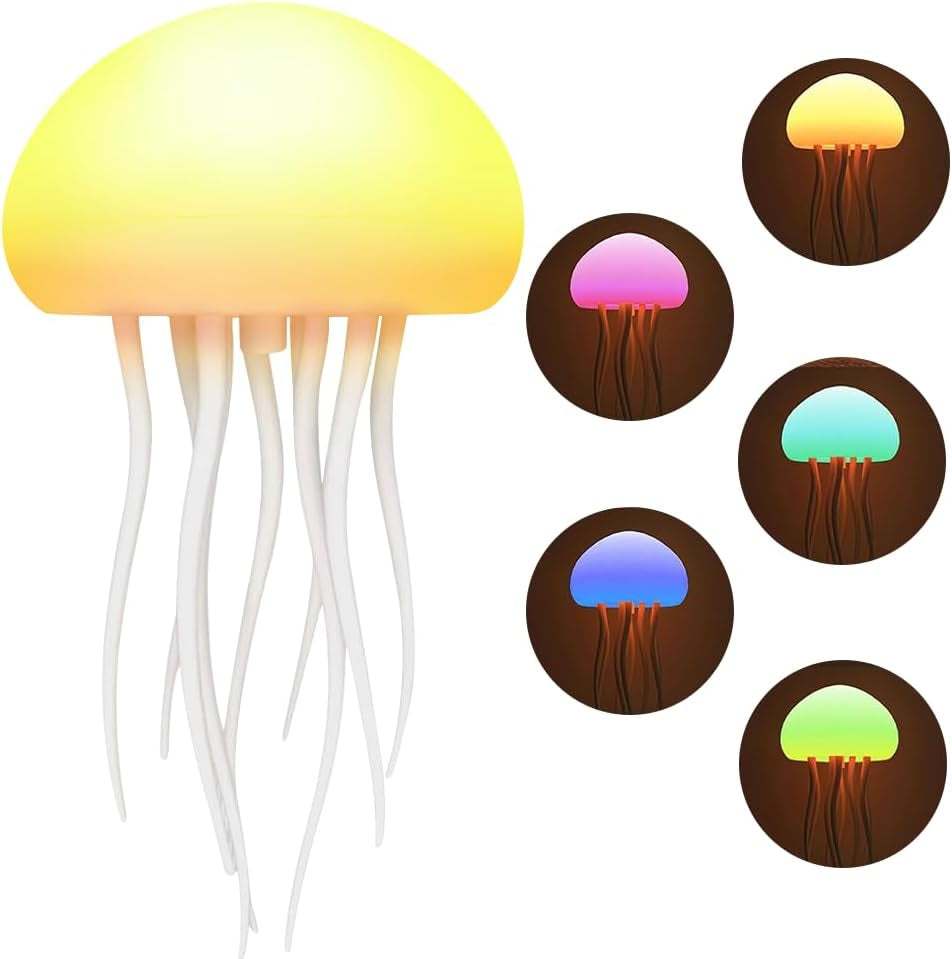 LED Cute Jellyfish Night Light, 2025 New Cute Creative Jellyfish Night Light with Moving Legs, Jellyfel Lamp, RGB Gradient Jelly Fish Light Lamp Voice Control Jellyfish Light (Suspension Type)