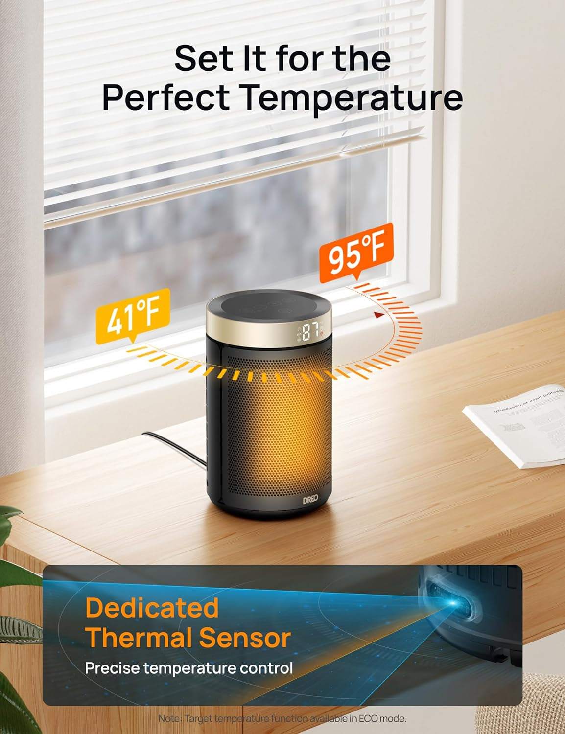 Space Heater, Portable Electric Heaters for Indoor Use with Thermostat, Digital Display, 1-12H Timer, Eco Mode and Fan Mode, 1500W PTC Ceramic Fast Safety Heat for Office Bedroom Home