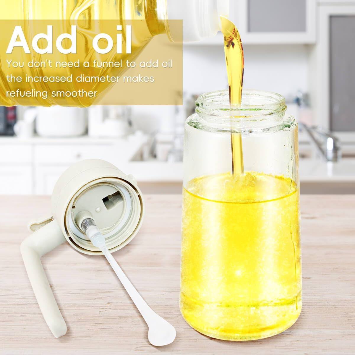 Oil Sprayer for Cooking, 2 in 1 Olive Oil Dispenser Bottle for Kitchen, 470Ml Premium Glass Oil Bottle, Food-Grade Oil Mister for Air Fryer, Salad, Frying, BBQ, White_01