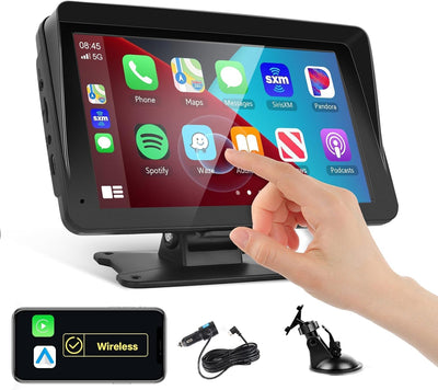 Portable Car Stereo Wireless Carplay Android Auto,7 Inch Touch Screen Car Radio with Bluetooth Hands-Free/Mirror Link/Maps Navigation/Voice Control/Tf Card/Aux,For Cars, Trucks, Suvs