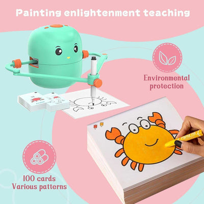 Drawing Robot for Kids Voice Interactive Educational Learning Toy Intelligent Art Drawing Machine with 2 Markers & 100 Cards for Kids Gifts - Foster Hand-Eye Coordination