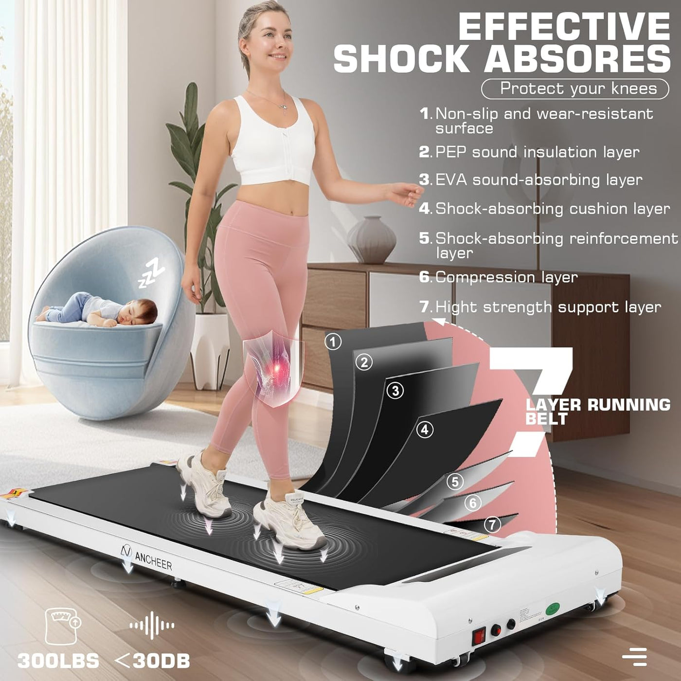 Walking Pad under Desk Treadmill for Home Office with App Control 2.5 HP Compact Electric Treadmills with Remote Control,300Lbs Weight Capacity,Ultra-Quiet & Installation-Free