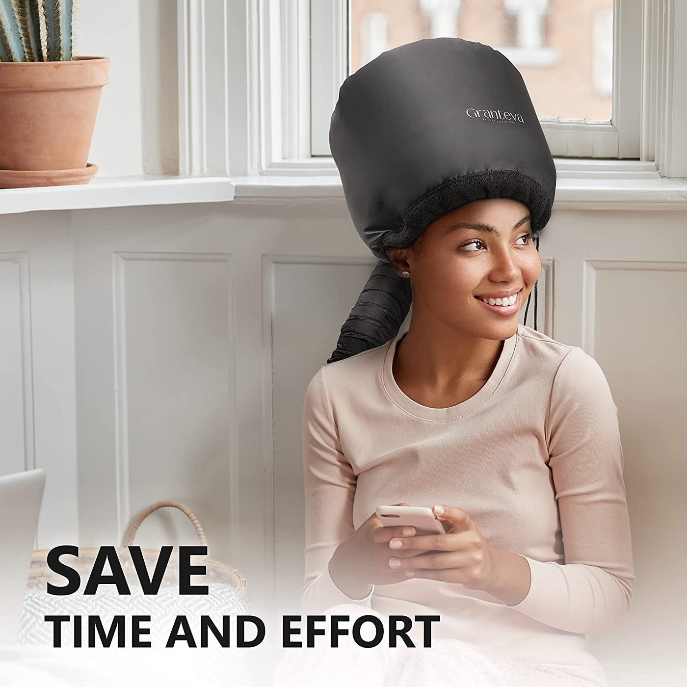 Hooded Hair Dryer W/A Headband Integrated That Reduces Heat around Ears & Neck - Hair Dryer Hooded Diffuser Cap for Curly, Speeds up Drying Time, Safety Deep Conditioning at Home - Portable, Large