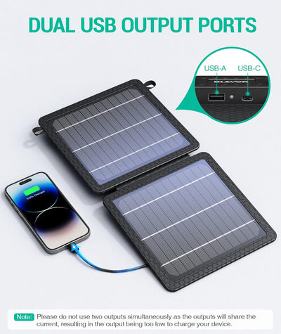 10W Portable Solar Charger(5V/2A Max), Small Foldable Solar Panel with USB-C USB-A Outputs Compatible with Cell Phone Tablet, IPX4 Waterproof for Camping, Hiking, Backpacking