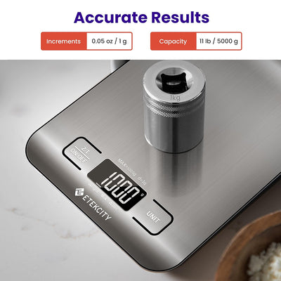 Food Kitchen Scale, Digital Grams and Ounces for Weight Loss, Baking, Cooking, Keto and Meal Prep, LCD Display, Medium, 304 Stainless Steel