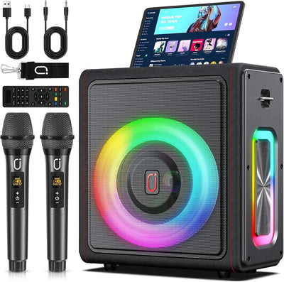 Karaoke Machine with 2 Wireless Microphones, Portable Bluetooth 5.3 Karaoke Speaker with Upgraded Subwoofer for Adults, PA System with Echo Adjustment, Support TWS/TF Card/Usb/Aux/Live