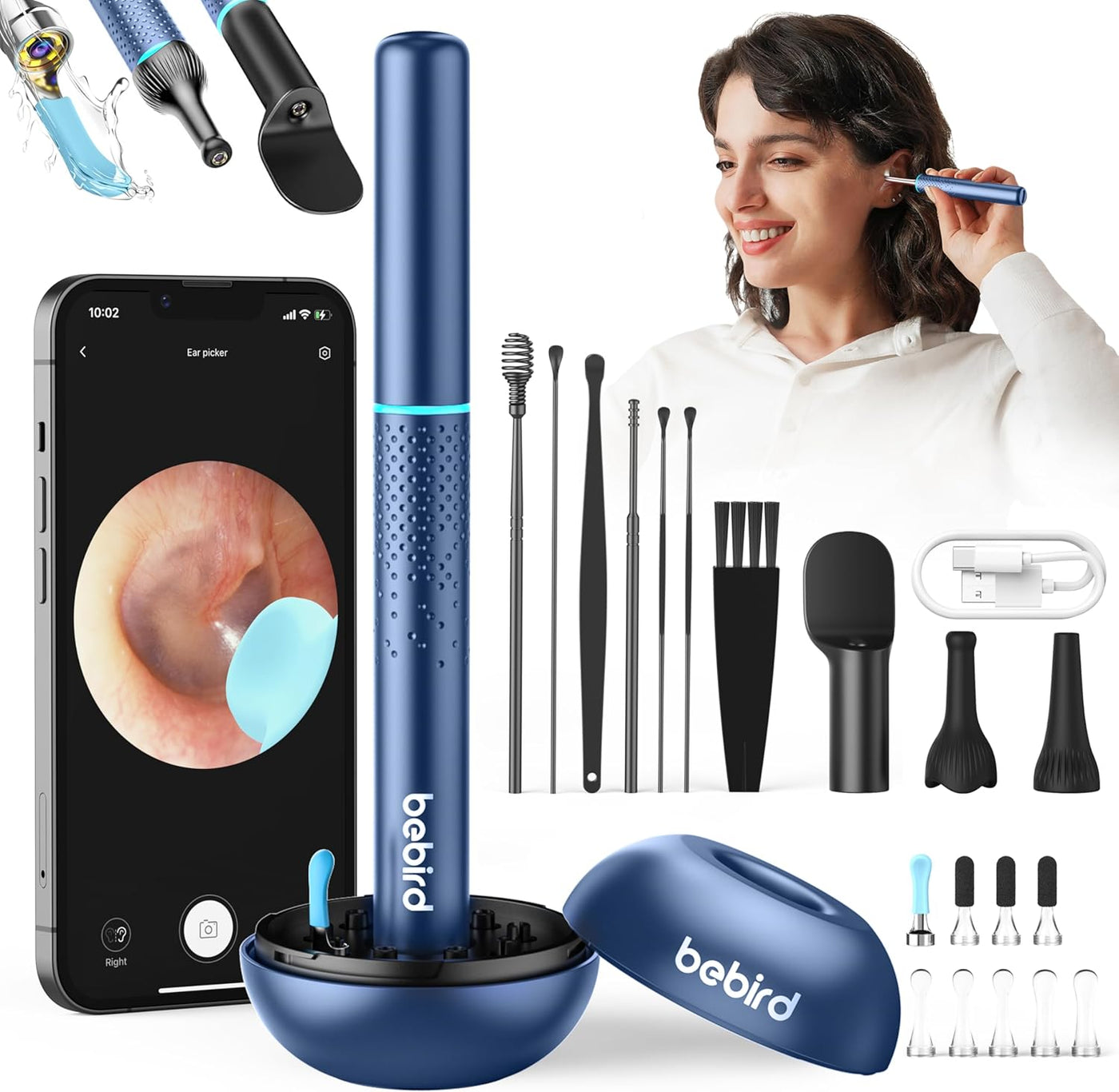 M9 Ear Care Wax Removal Tool Camera Cleaning Kit- Wireless Cleaner Ear Viewing Scope Oto-Scope with Camera & Light - Video Earpick with 10 Replacement Tips and 3 Check Attachemnts