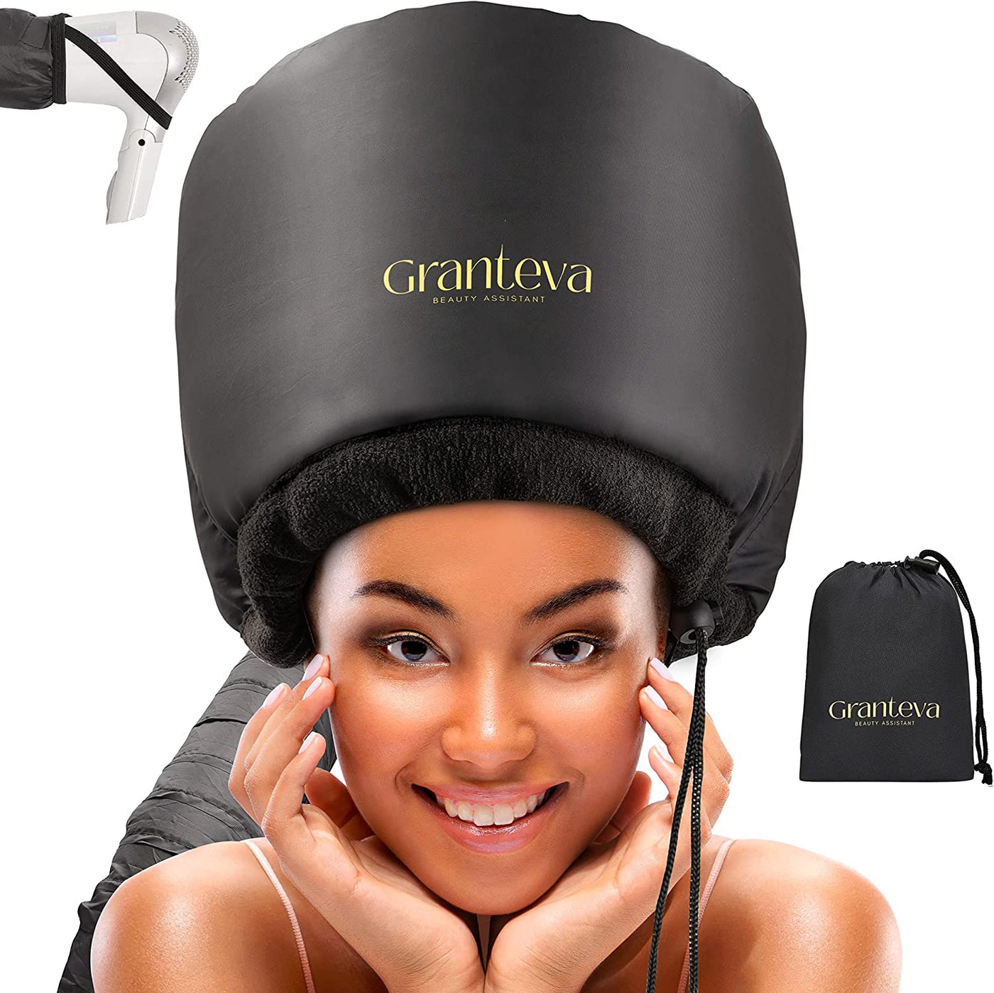 Hooded Hair Dryer W/A Headband Integrated That Reduces Heat around Ears & Neck - Hair Dryer Hooded Diffuser Cap for Curly, Speeds up Drying Time, Safety Deep Conditioning at Home - Portable, Large