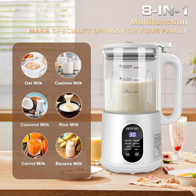 8 in 1 Nut Milk Maker Machine, 800Ml Capacity Homemade Almond, Oat, Coconut, Soy, Plant Based Milks and Non Dairy Beverages, Automatic Soy Milk Maker Blender with Delay Start/Keep Warm/Boil Water