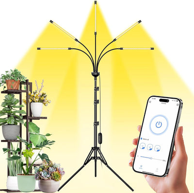 Grow Lights for Indoor Plants Full Spectrum,Smart Plant Light,Plant Grow Lights Indoor,Led Grow Lights for Seed Starting,Grow Lamp with 59''Tripod,Yellow Light,Sunlight,App Control, GLA-02