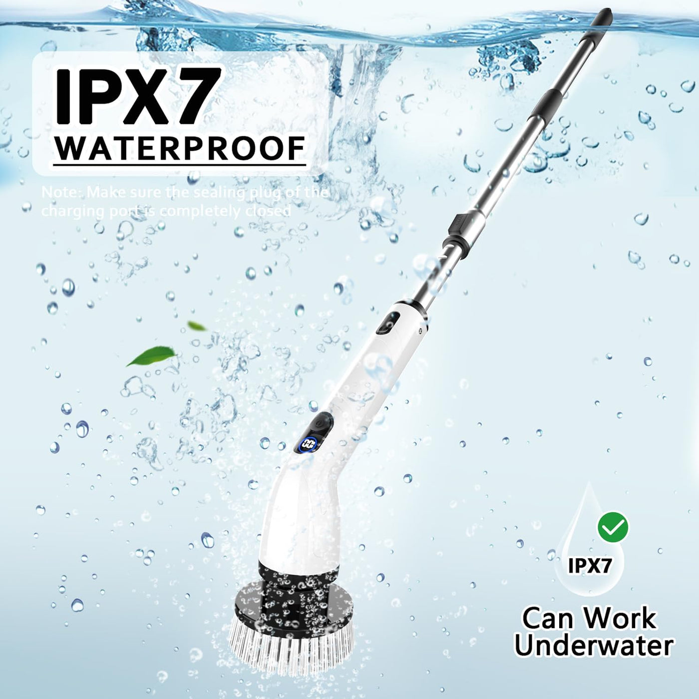 Electric Spin Scrubber, 2024 New Full-Body IPX7 Waterproof Bathroom Scrubber with Power LCD Display, Adjustable Extension Handle, Cordless Electric Cleaning Brush for Bathroom, Kitchen Cleaning