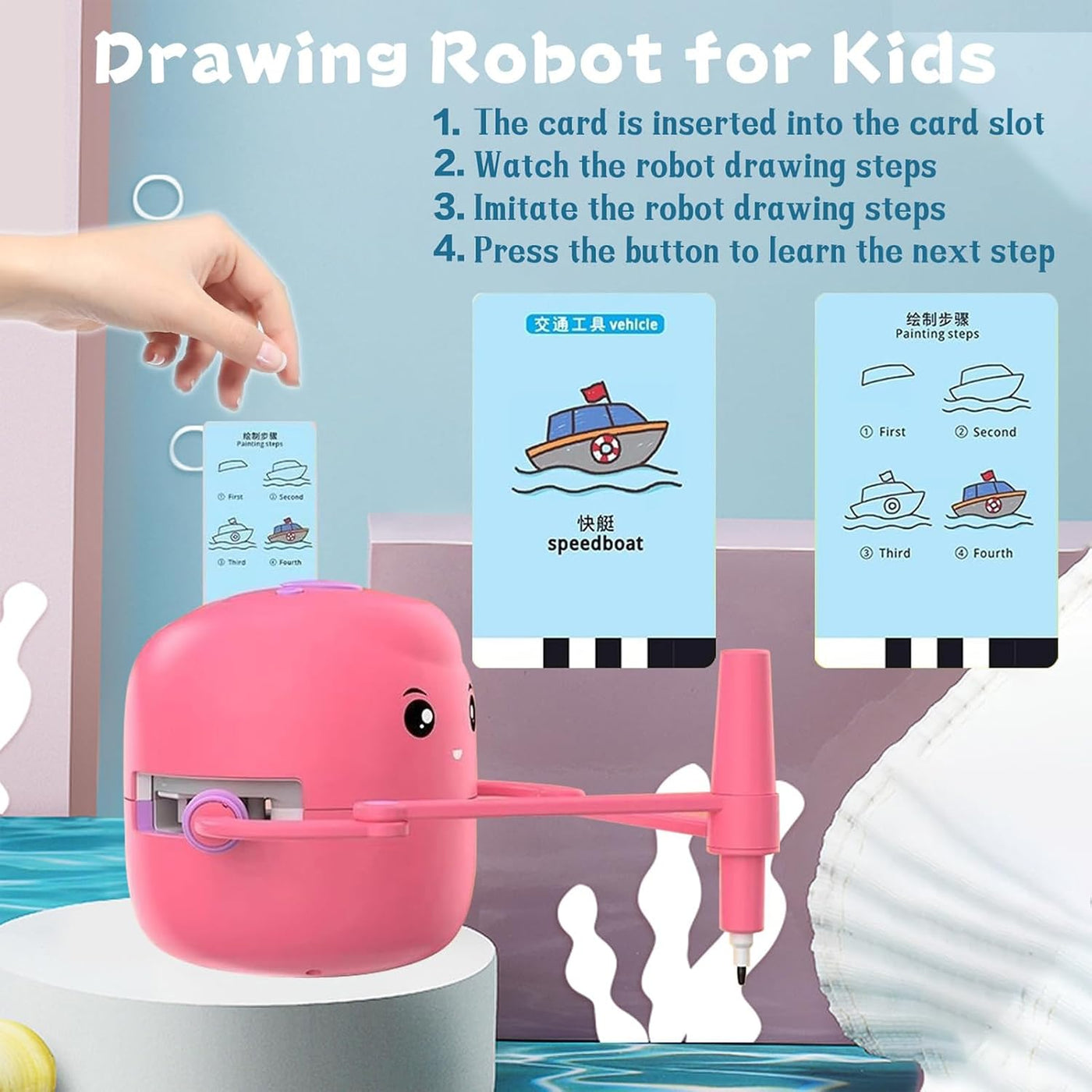 Drawing Robot Voice Interactive Educational Painting Robot for Kids with 100 Pcs Photo Cards - Foster Hand-Eye Coordination Creativity - over 5 Years Kids