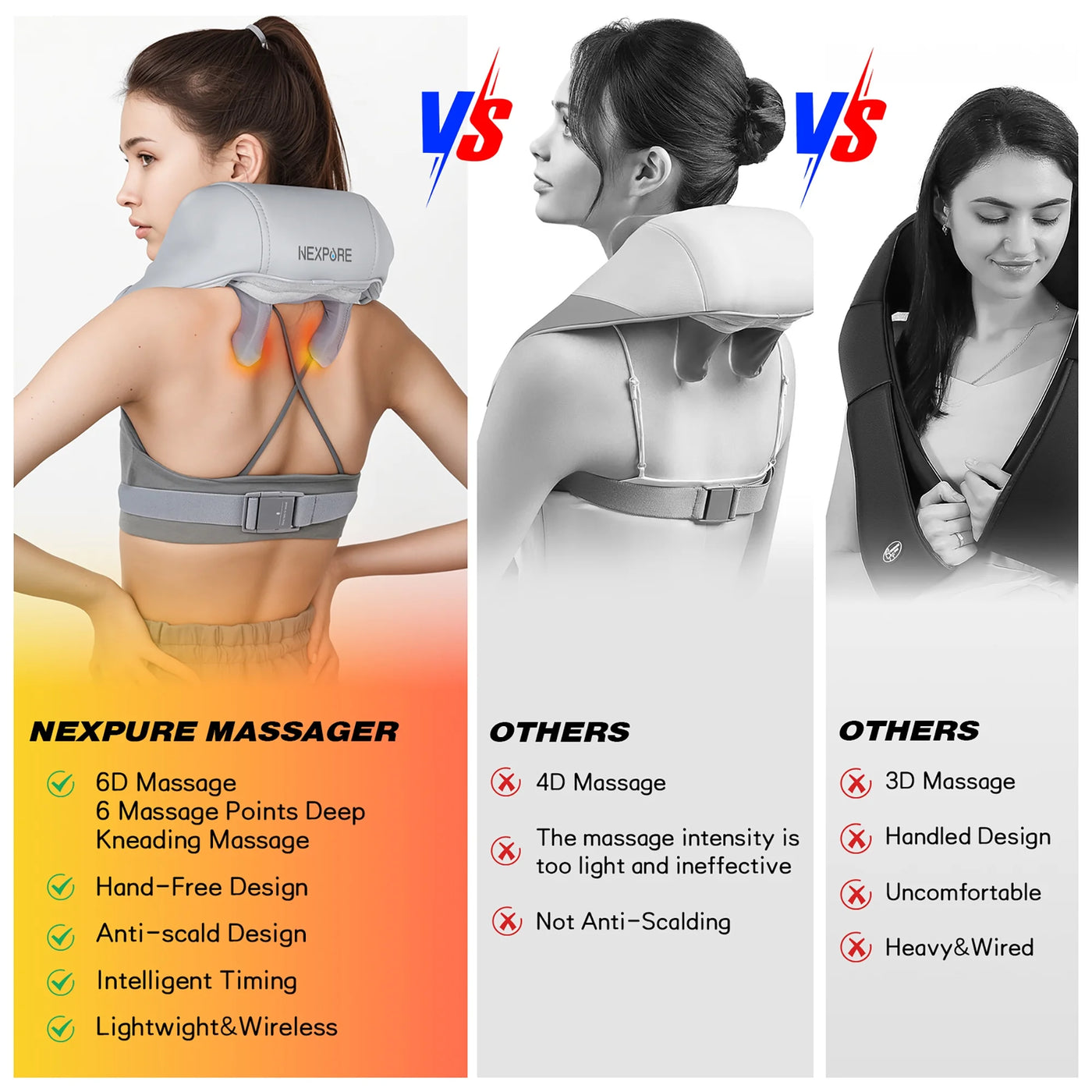 Neck Massager,Neck Shoulder Massager for Pain Relief Deep Tissue,6D Kneading Massage Pillow for Back, Shoulder with Heating,Gifts for Men Women Dad Mom,Gray