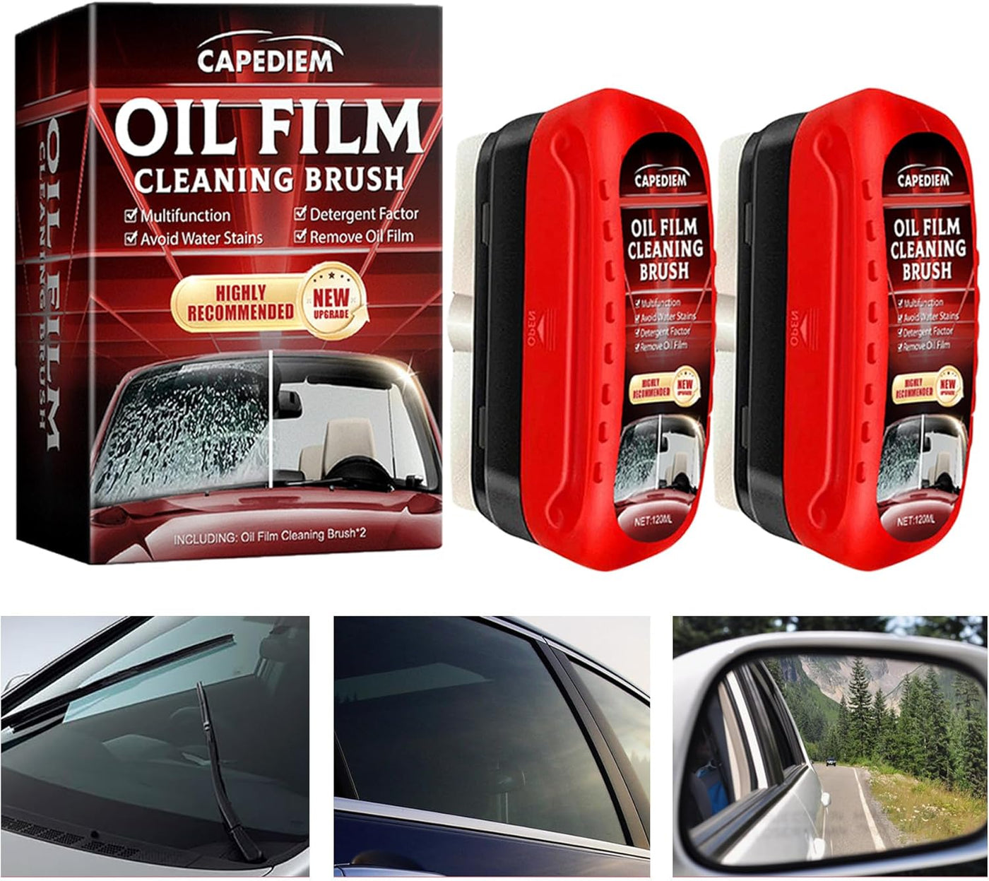 2Pcs Automotive Oil Film Cleaning Brush,Glass Cleaning Board,Glass Coating for Windshield,Universal Anti-Rain Fog Cleaning Glass Brush with Remover,For All Vehicles Lmproves Clarity and Visibility