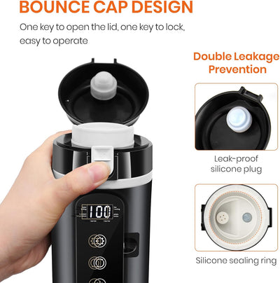 Electric Car Kettle 12V/24V Portable Mini Water Boiler Heated Travel Mug for Car, Smart Multiple Temperature Adjustable Coffee Tea Truck Cup (430 ML)