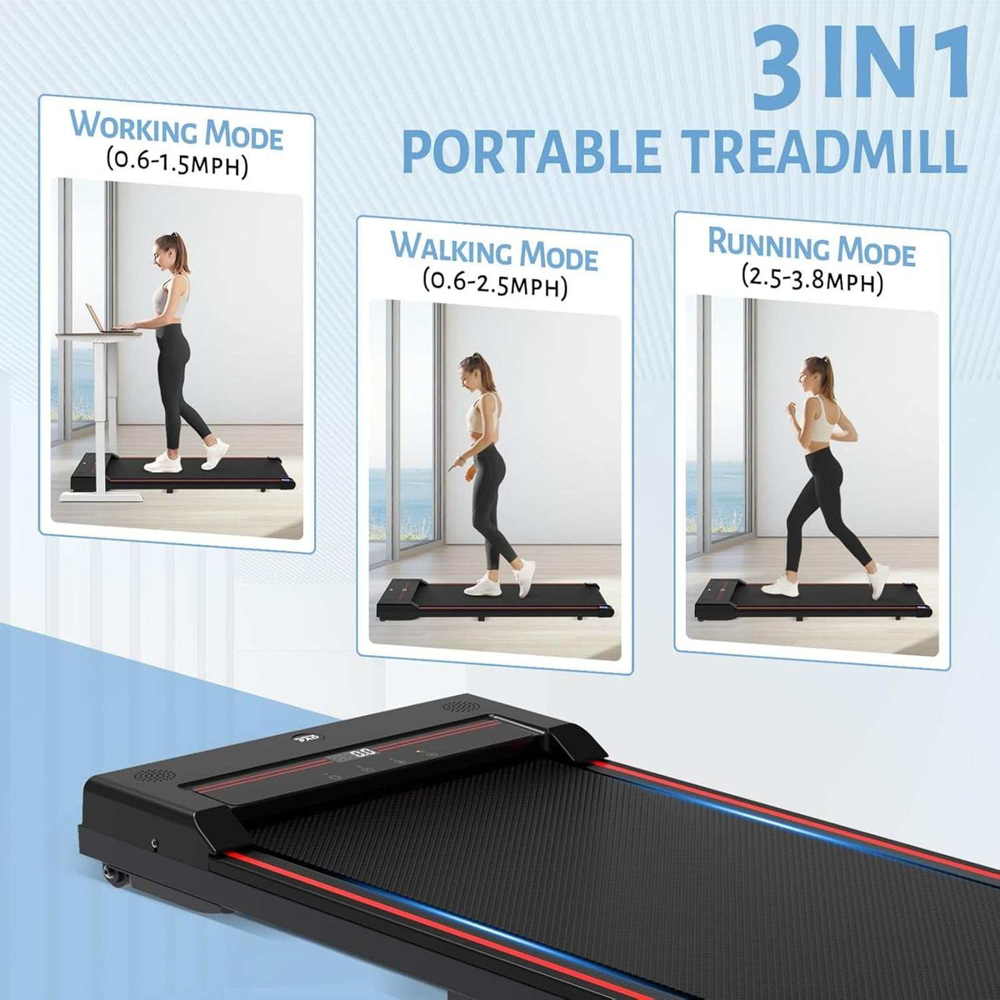 Walking Pad,Under Desk Treadmills for Home,320 Lbs Capacity,3 in 1 Portable Treadmill Walking