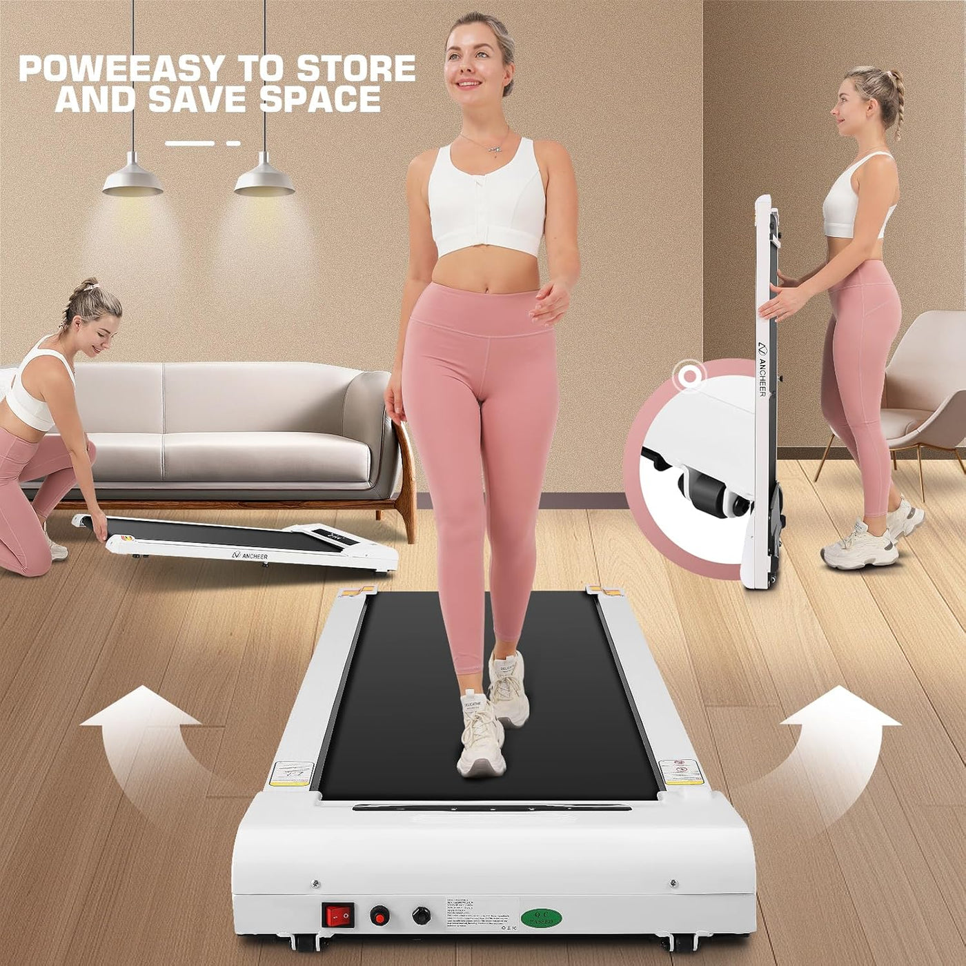 Walking Pad under Desk Treadmill for Home Office with App Control 2.5 HP Compact Electric Treadmills with Remote Control,300Lbs Weight Capacity,Ultra-Quiet & Installation-Free