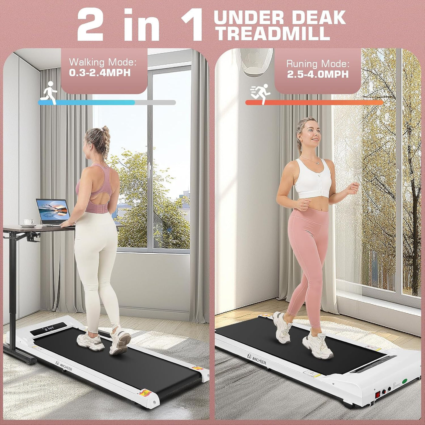 Walking Pad under Desk Treadmill for Home Office with App Control 2.5 HP Compact Electric Treadmills with Remote Control,300Lbs Weight Capacity,Ultra-Quiet & Installation-Free